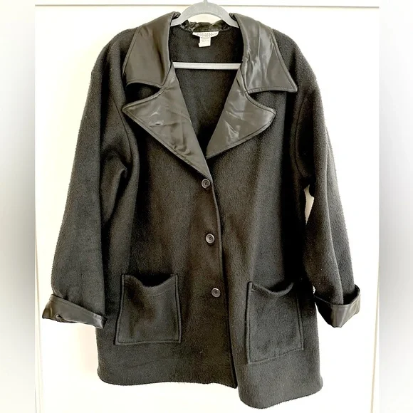 Black Teddy Jacket with Satin Accents - Picture 5 of 5